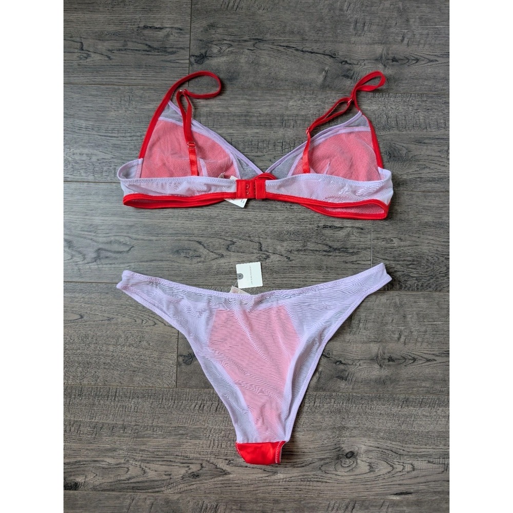 Anthropologie LyreBird Satin Mesh Triangle Bra & Panty Bikini Lingerie Set M/L - Picture 12 of 15